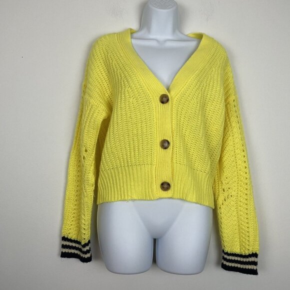 Skies are Blue Yellow 3 Button Cardigan Size Small bold unique colorful - Picture 1 of 9